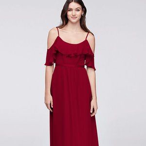 David's Bridal Cold-Shoulder Crinkle Chiffon Bridesmaid Dress